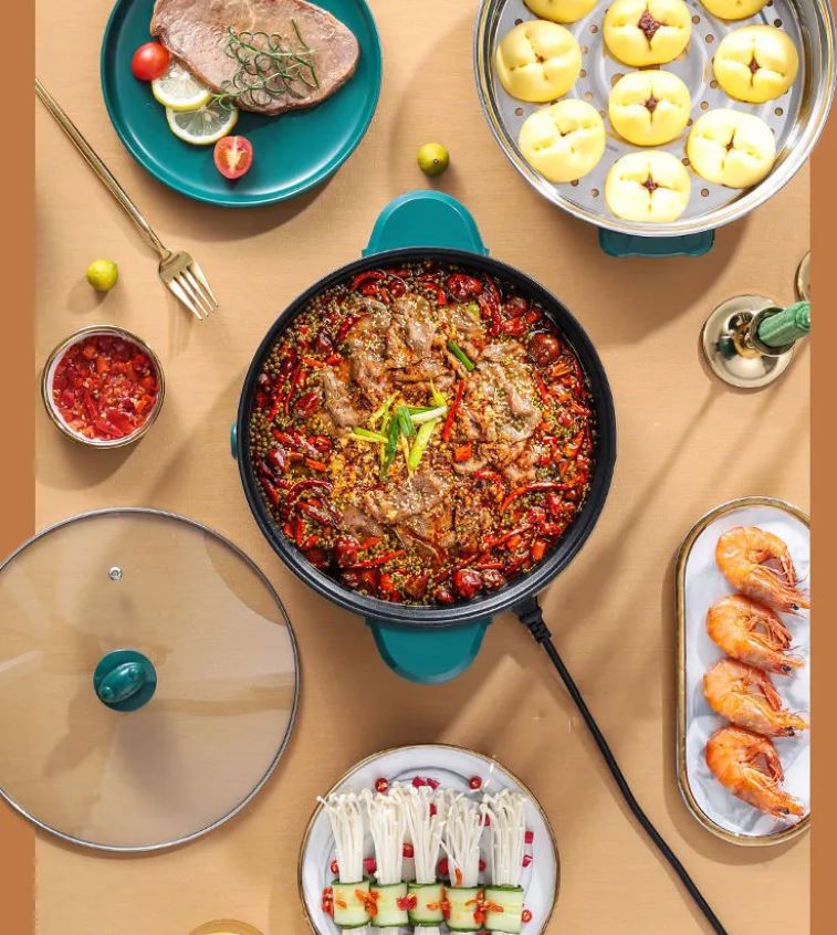 [Tặng Xửng Hấp Inox] Nồi lẩu điện đa năng 28cm, chống dính vân đá cao cấp công suất 1000W tiện dụng 3 nấc nhiệt