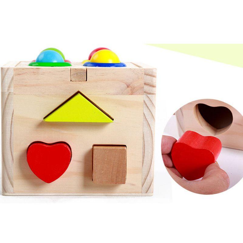 Đồ Chơi Gỗ Montessori Hộp Thả Hình Đập Bóng Hình Khối & Màu Sắc Cho Bé