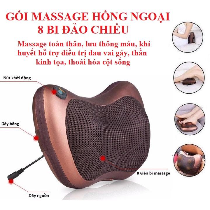 Gối massage hồng ngoại 8 bi matxa cổ, lưng, vai, gáy, toàn thân - Máy massage xe hơi