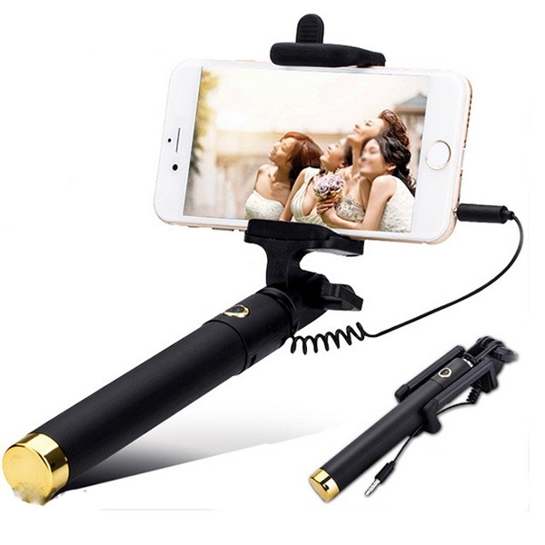Gậy tự sướng selfie stick màu đen - Gậy chụp hình kết nối điện thoại Jack 3.5mm - Hàng Chính Hãng Like Tech