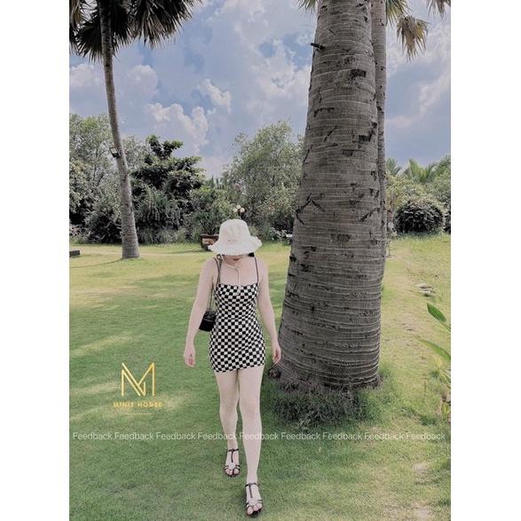 Đầm caro 2 dây hàng chuẩn shop vải len tăm