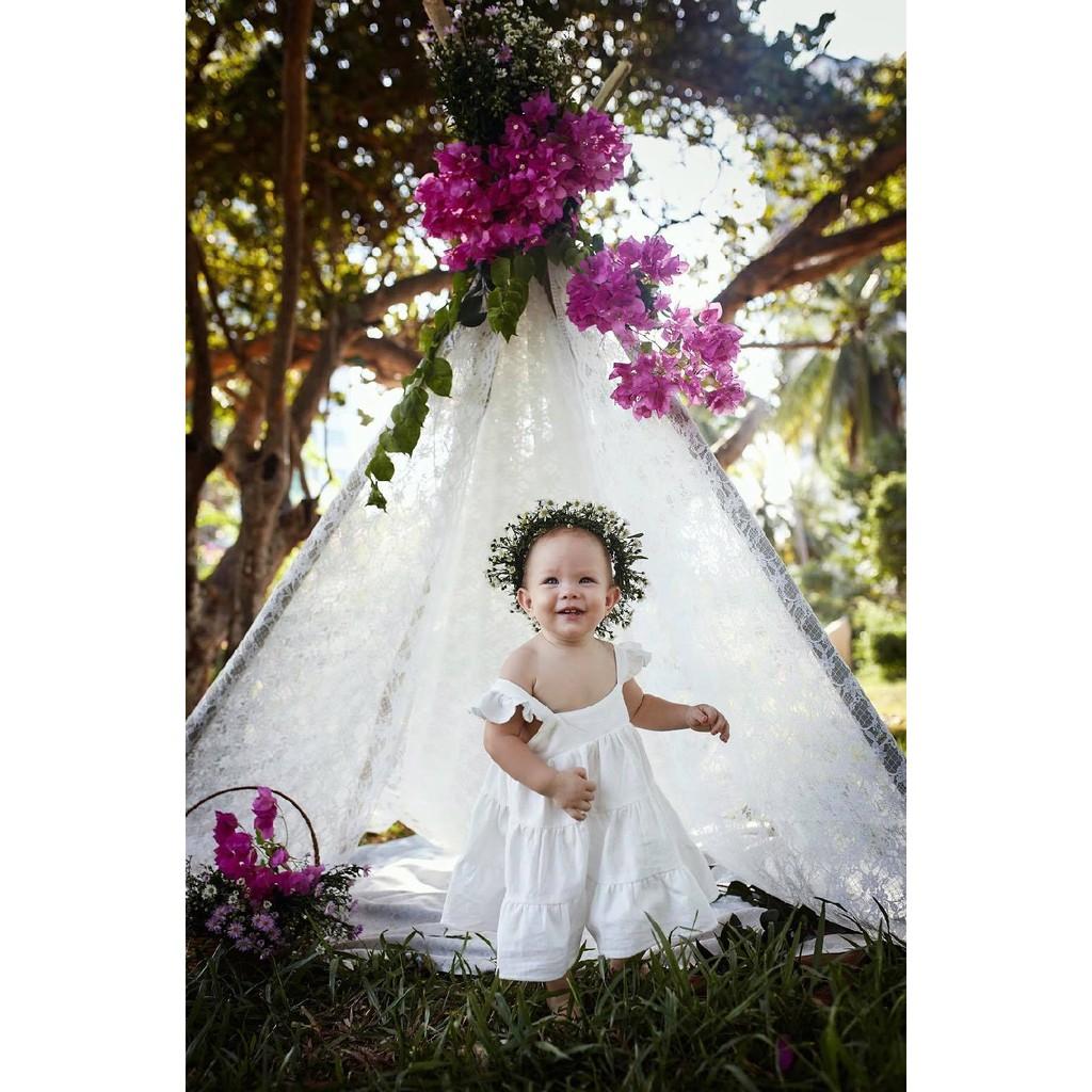 Đầm Cánh Tiên 3 Tầng Mẹ & Bé chất Linen Hàn Cao Cấp 3 Đậu Đậu-SB33-34