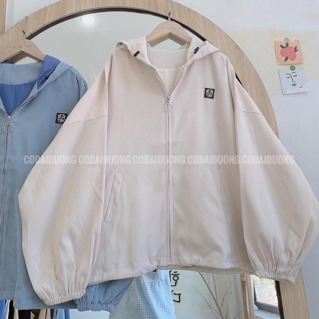ÁO NỈ KHOÁ UNISEX THÊU LÔ GÔ BÒ TAY CHUN CHỐT GẤU 2 MÀU ĐEN, BE FREESIZE
