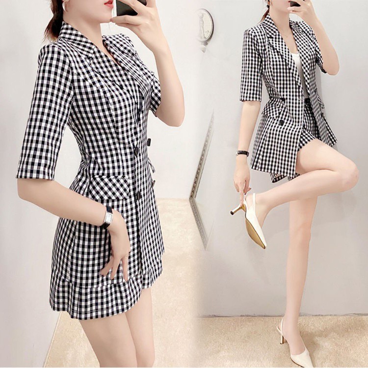 Sét vest caro short kèm áo trong