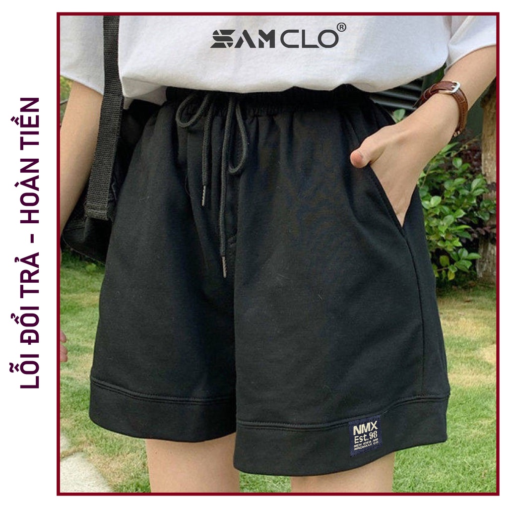 QUẦN ĐÙI nữ SAM CLO - QUẦN SHORT freesize thun dáng rộng mùa hè, mặc ngủ, mặc ở nhà chất DA CÁ thêu LOGO CHANGE CODE