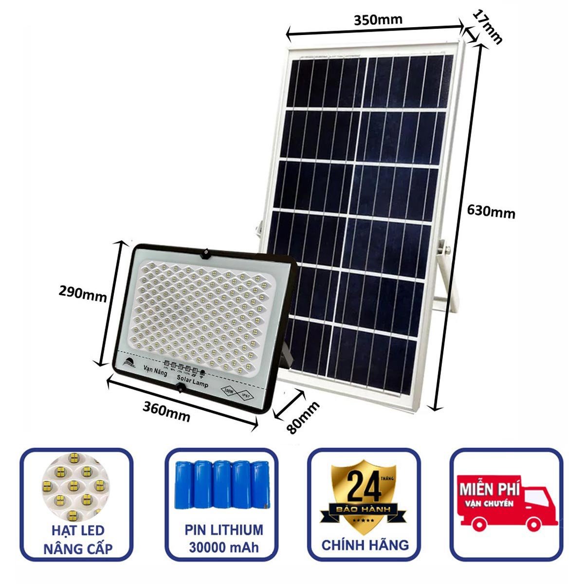 Đèn năng lượng mặt trời chống lóa Vạn Năng Solar 300w