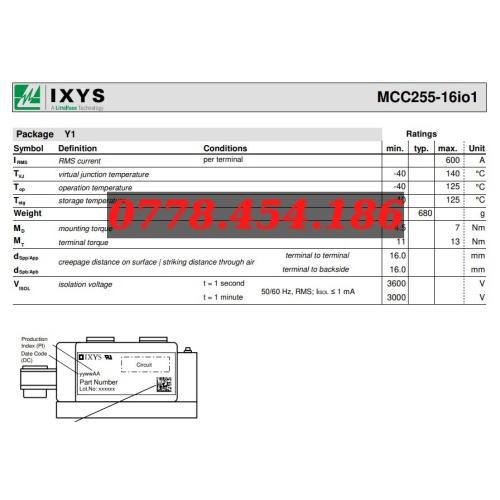 Linh kiện công suất THYRISTOR MODULE MCC255 16IO1