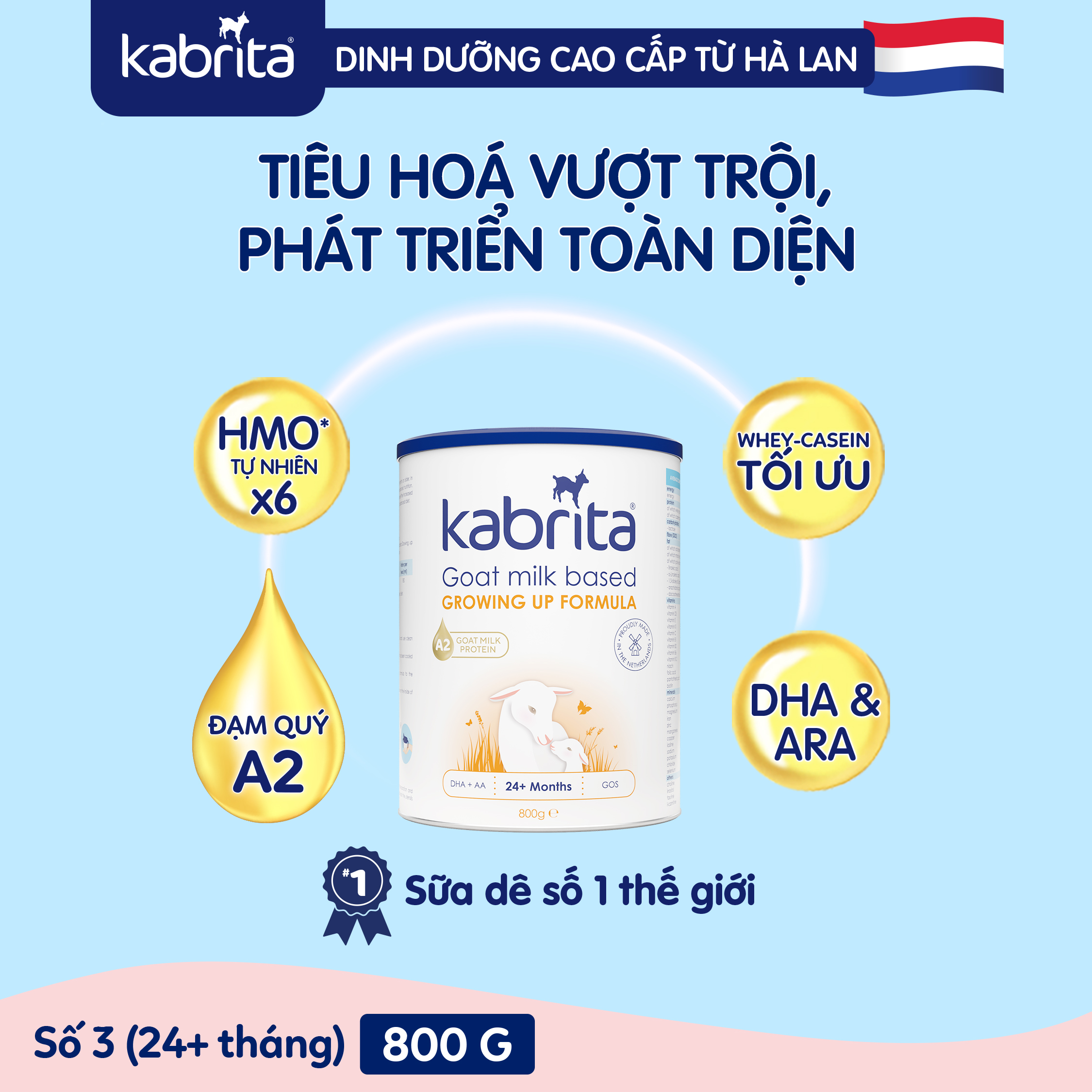 [TẶNG SET DÊ BÔNG] COMBO 2 lon Sữa dê Kabrita số 3 cho trẻ trên 24 tháng - Lon 800g