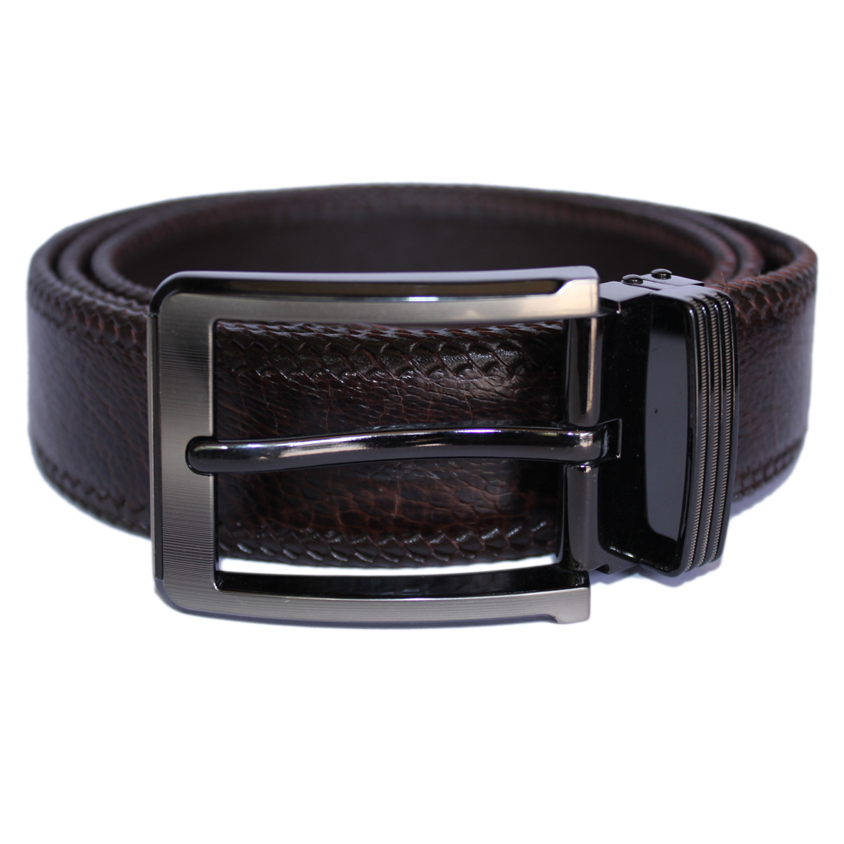 Dây nịt nam da đà điểu Huy Hoàng đan viền 4P đầu kim màu nâu đất HP4463