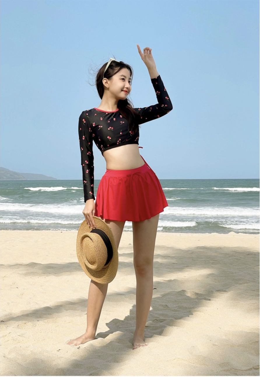 Quần bơi Nữ BIKINI PASSPORT kiểu short dây rút- màu Đỏ - BS360_RD