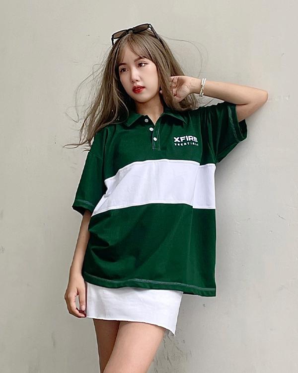 Áo Phông Thun Polo Nam Nữ Form Rộng Ngắn Tay Essential Xanh Lá Phối Trắng Local Brand by Xfire Unisex POLO-ESSCS-XT822