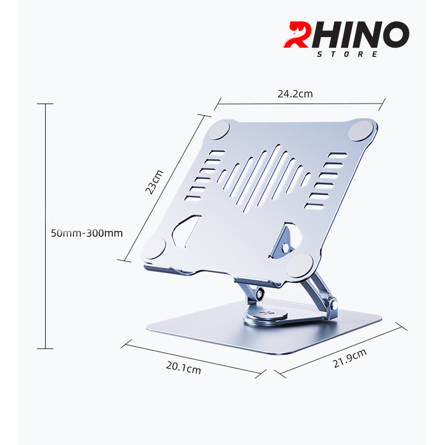 Kệ đỡ Laptop xoay 360° tản nhiệt Rhino KL301, giá đỡ máy tính nhôm cao cấp, gấp gọn - Hàng chính hãng