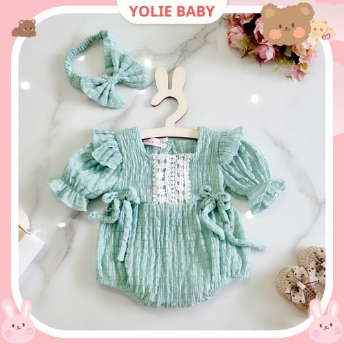 Body sơ sinh bé gái tay lỡ màu xanh dịu nhẹ,chất liệu cotton xốp mát cho bé diện hè