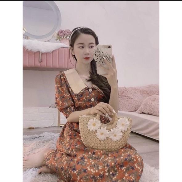 Váy Bầu Hoa Nhí Có Cổ Cúc Thật Cho Bé Bú HD2838 Honey Mommy Đầm Bầu Hè Cộc Tay Đi Làm Đi Chơi Công Sở