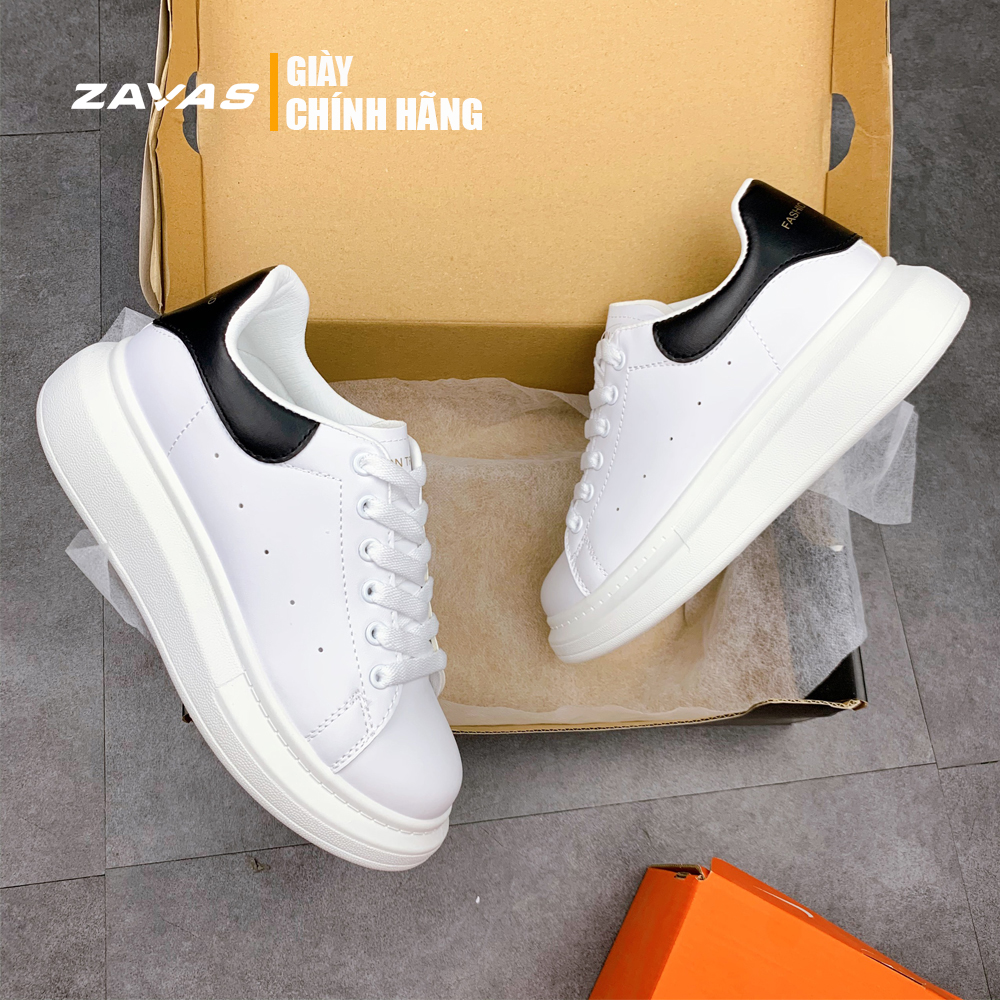 Giày thể thao nữ giày sneaker nữ màu trắng đế 3cm bằng da màu trắng hiệu ZAVAS - S387