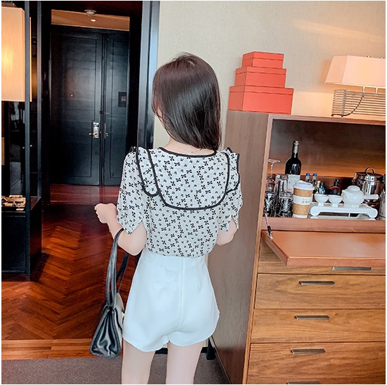 HÀNG QUẢNG CHÂU - ÁO KIỂU SƠ MI VOAN HOA NHÍ CỔ SEN THẮT NƠ VAI BÈO TIỂU THƯ - A66255