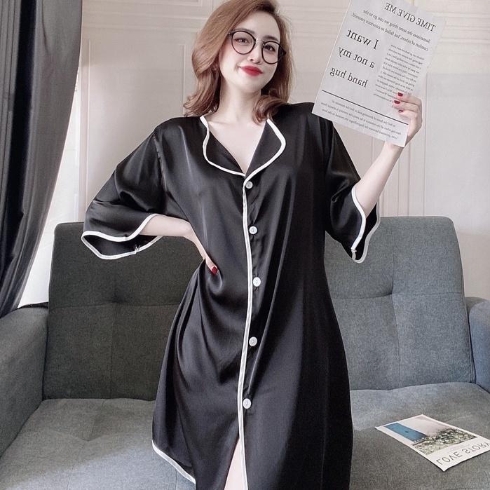 Váy Ngủ sexy nữ ️FREE SHIP️ Áo sơ mi nữ kèm quần bigsize &lt;70kg, chất lụa Quảng Châu