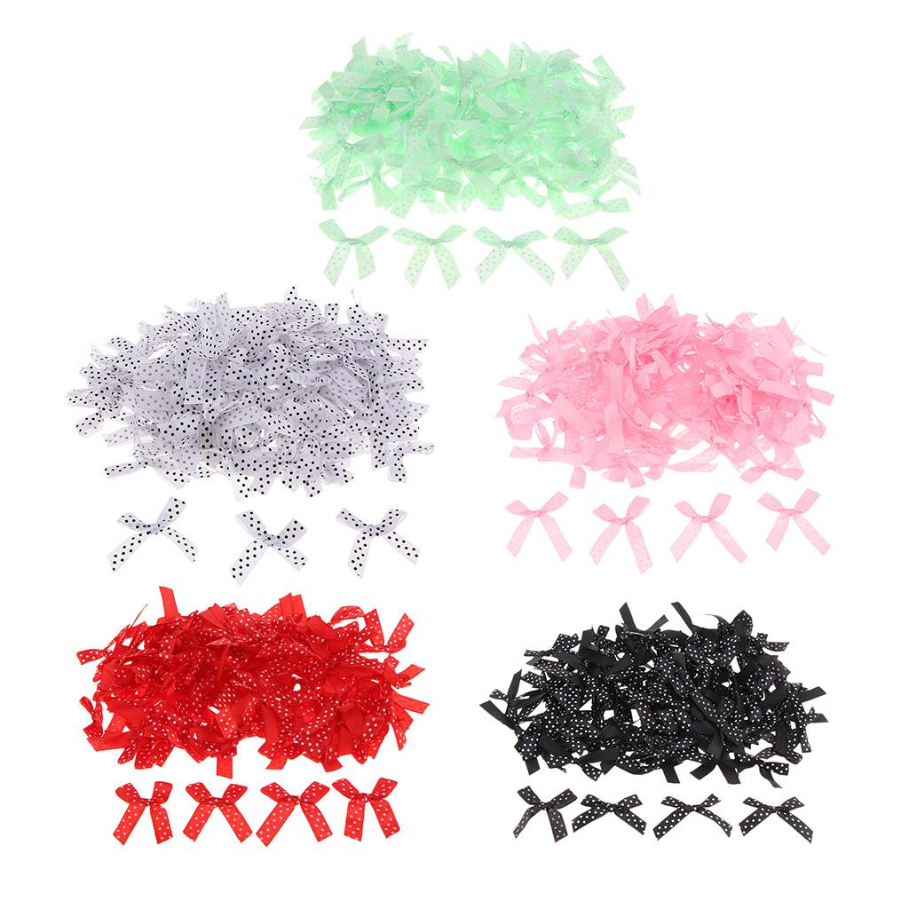 100 Pieces Cute Satin BOW Ribbon Applique Embellishments White