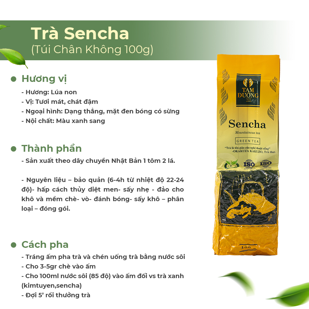 Trà Sạch Sencha Chính Hiệu Tam Đường Hương Lúa Non, Vị Chát Đậm Tươi Mát - Túi Hút Chân Không