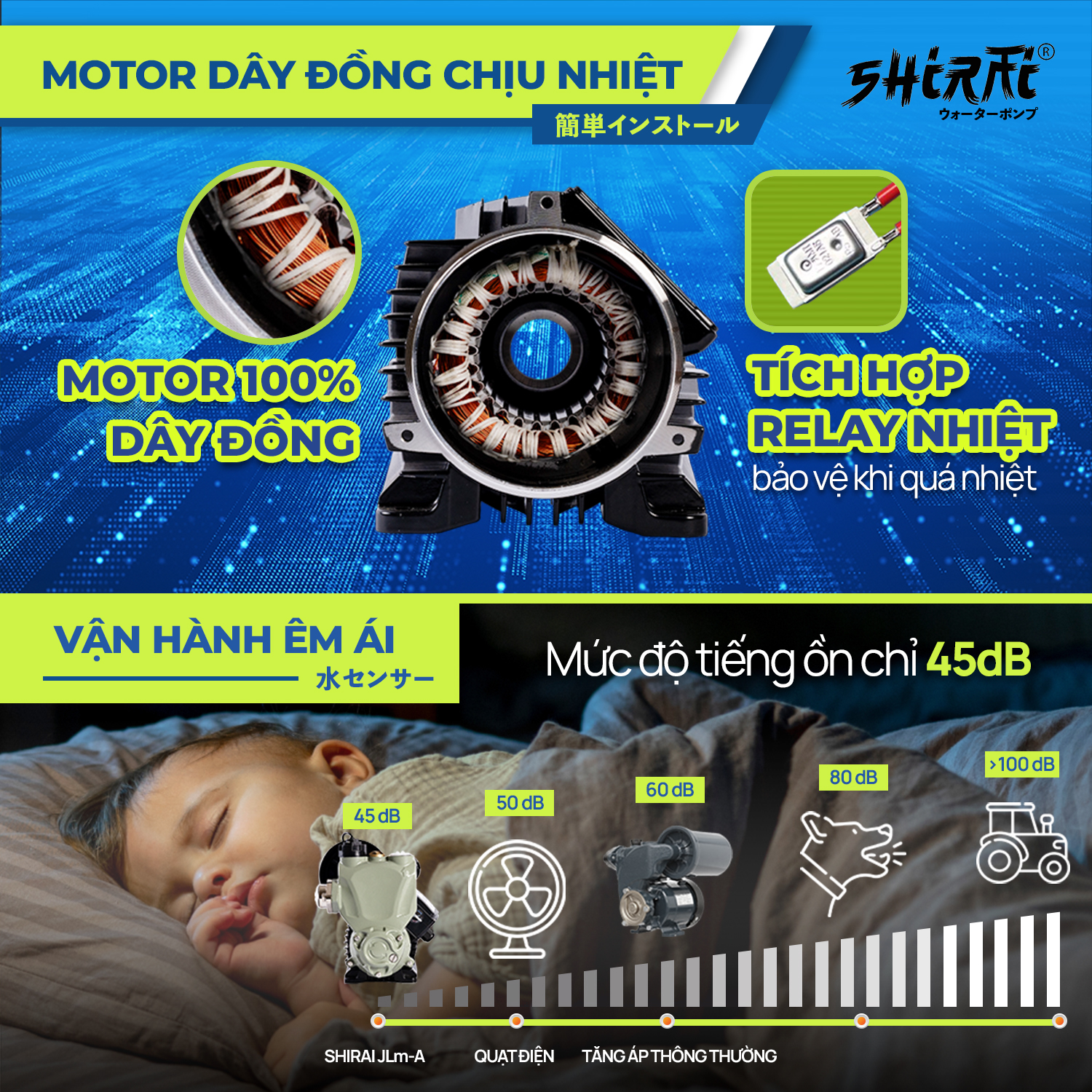 Máy bơm tăng áp điện tử SHIRAI JLm 200A - Máy bơm điện tử tự ngắt thông minh - Dùng cho gia đình, nhà hàng, khách sạn