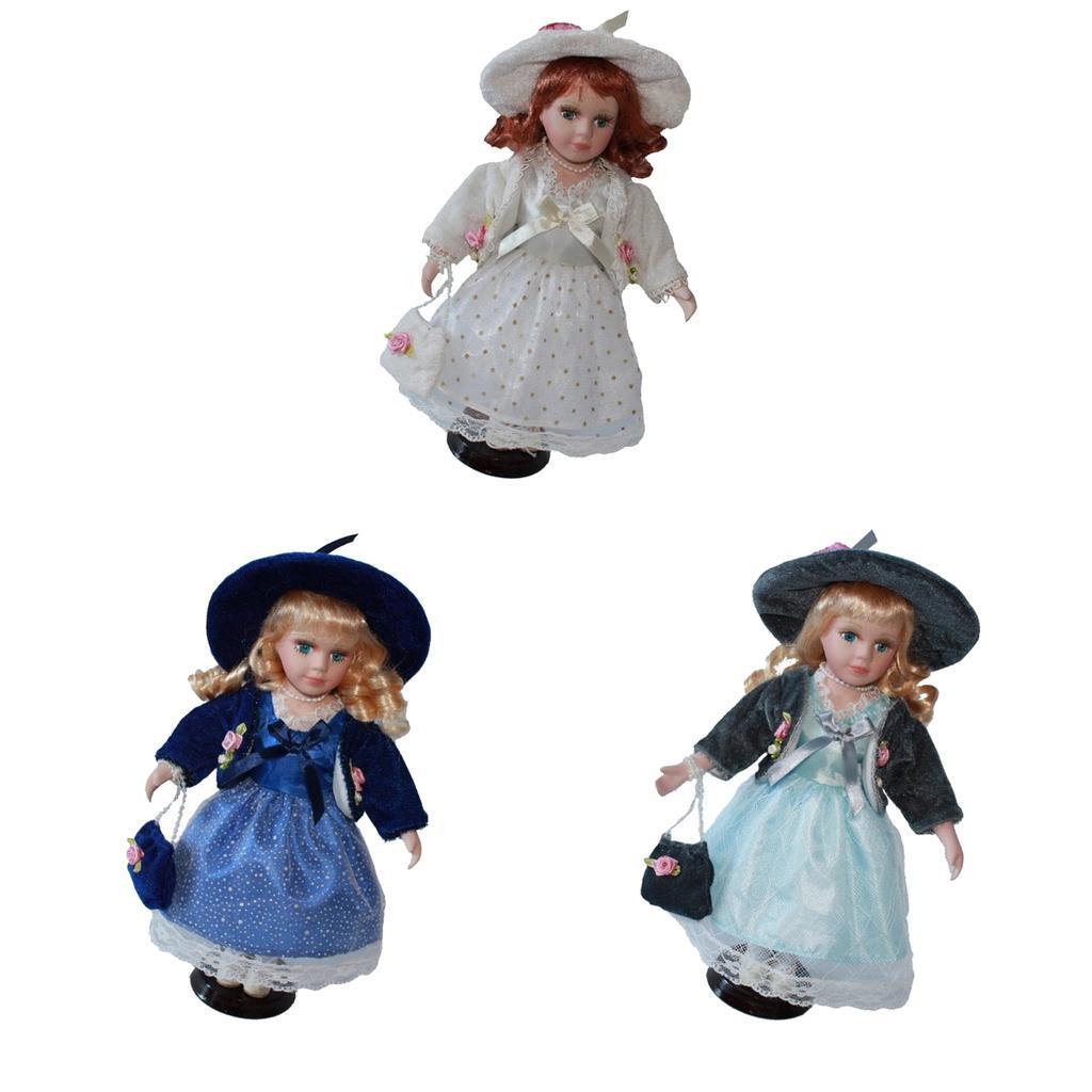 30cm Victorian Porcelain Girl Doll with Princess Dress Coat Suit Home Display Decor