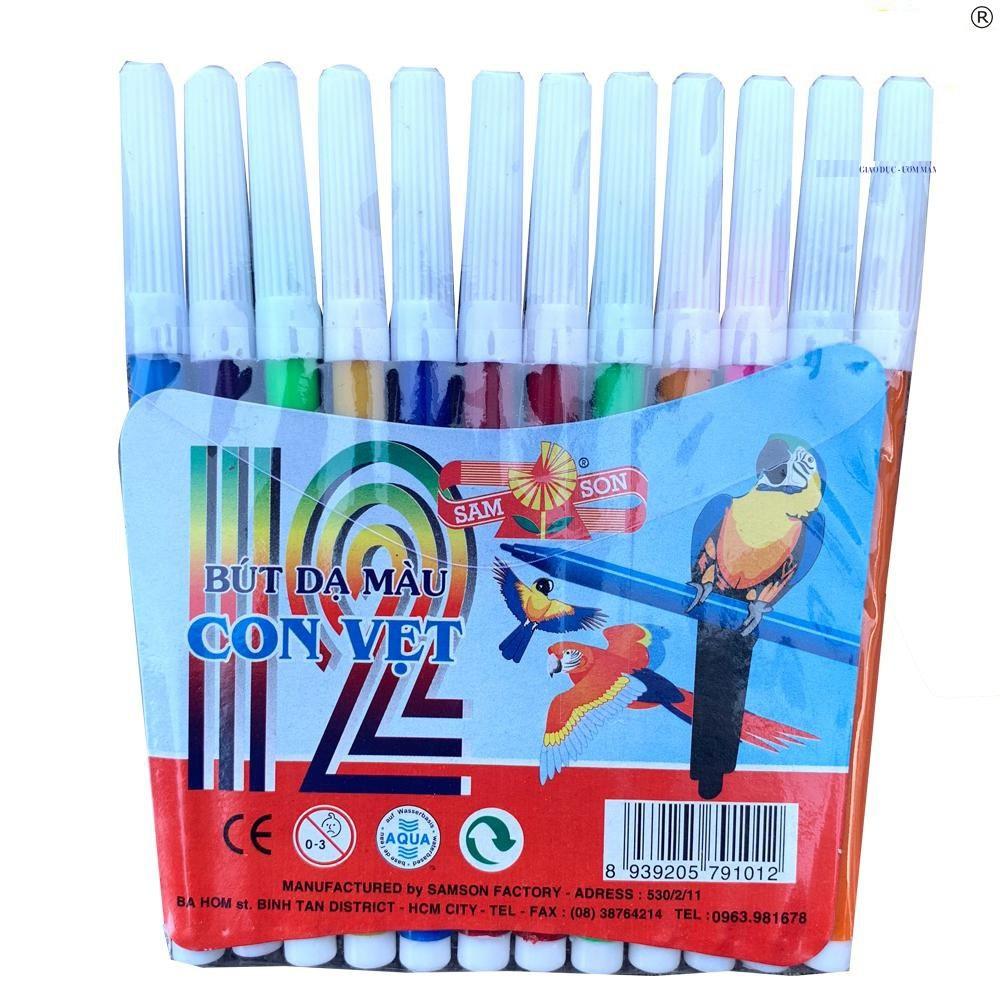Bút dạ con vẹt 12 màu - Đồ dùng thủ công, bút màu sắc nét ngòi êm màu tươi sáng