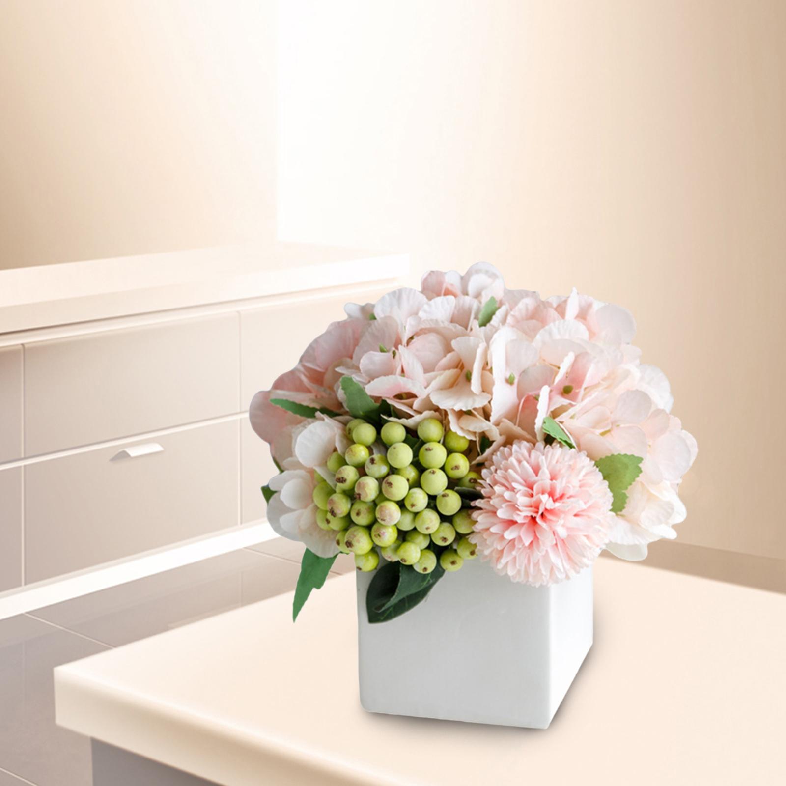 2x Artificial Silk Flowers Fake Hydrangea Garden Wedding Decor with Vase