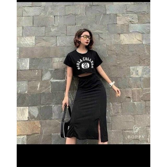 Sét áo croptop & chân váy body sẻ cực cá tính sang chảnh