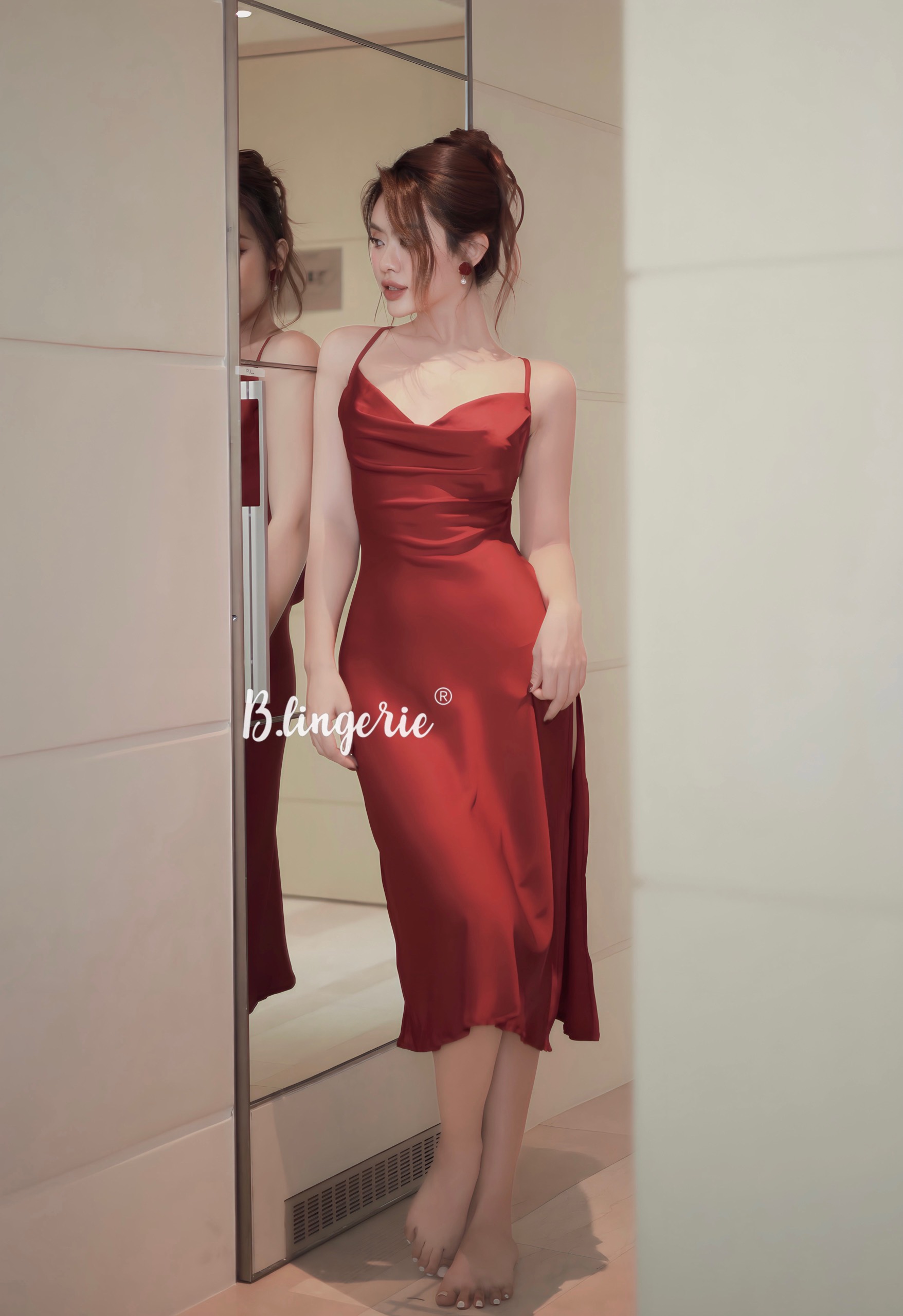 Váy Ngủ Lụa Xẻ Tà - B.Lingerie