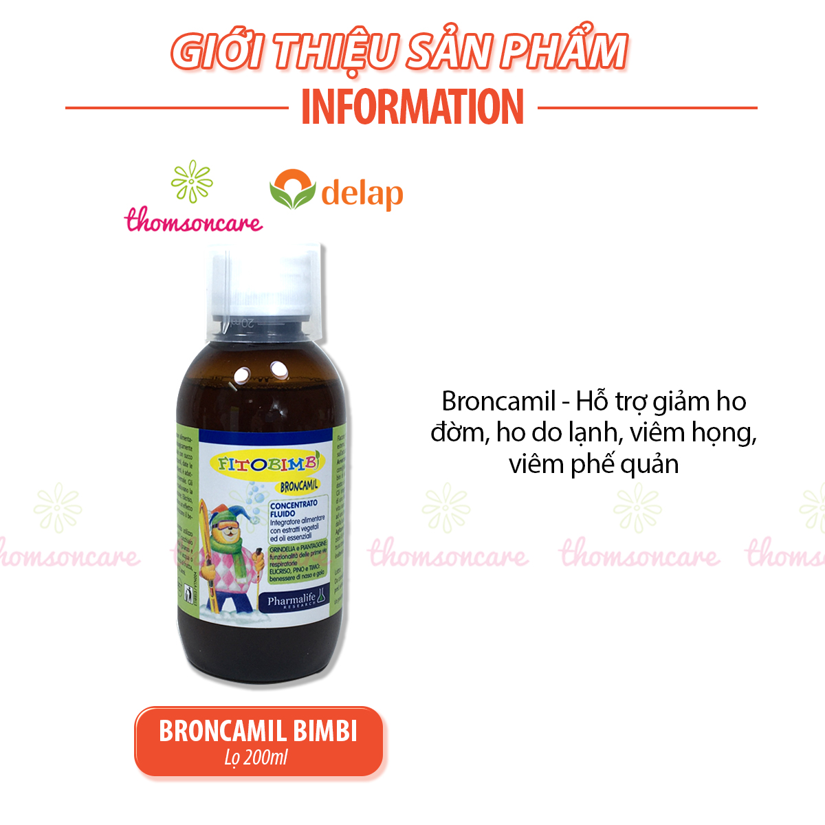 Broncamil Bimbi - Siro hỗ trợ giảm ho cho bé - Của hãng Fitobimbi - Nhập khẩu từ Ý