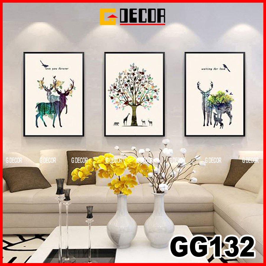 Tranh treo tường canvas 3 bức phong cách hiện đại Bắc Âu 132, tranh huơu trang trí phòng khách, phòng ngủ, phòng ăn, spa