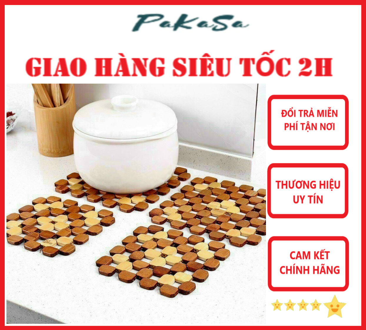 Combo Miếng Lót Nồi Cao Cấp Được Ghép Từ Các Miếng Trúc Cách Nhiệt Tốt - Hàng Chính Hãng 