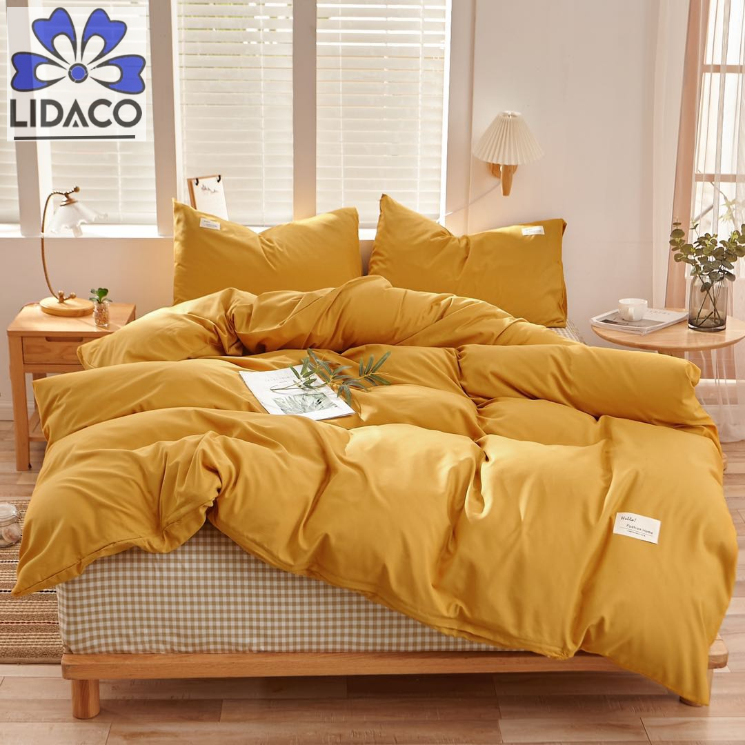 Bộ chăn ga giường cotton tici mix caro Lidaco cotton đũi dày màu sắc trẻ trung