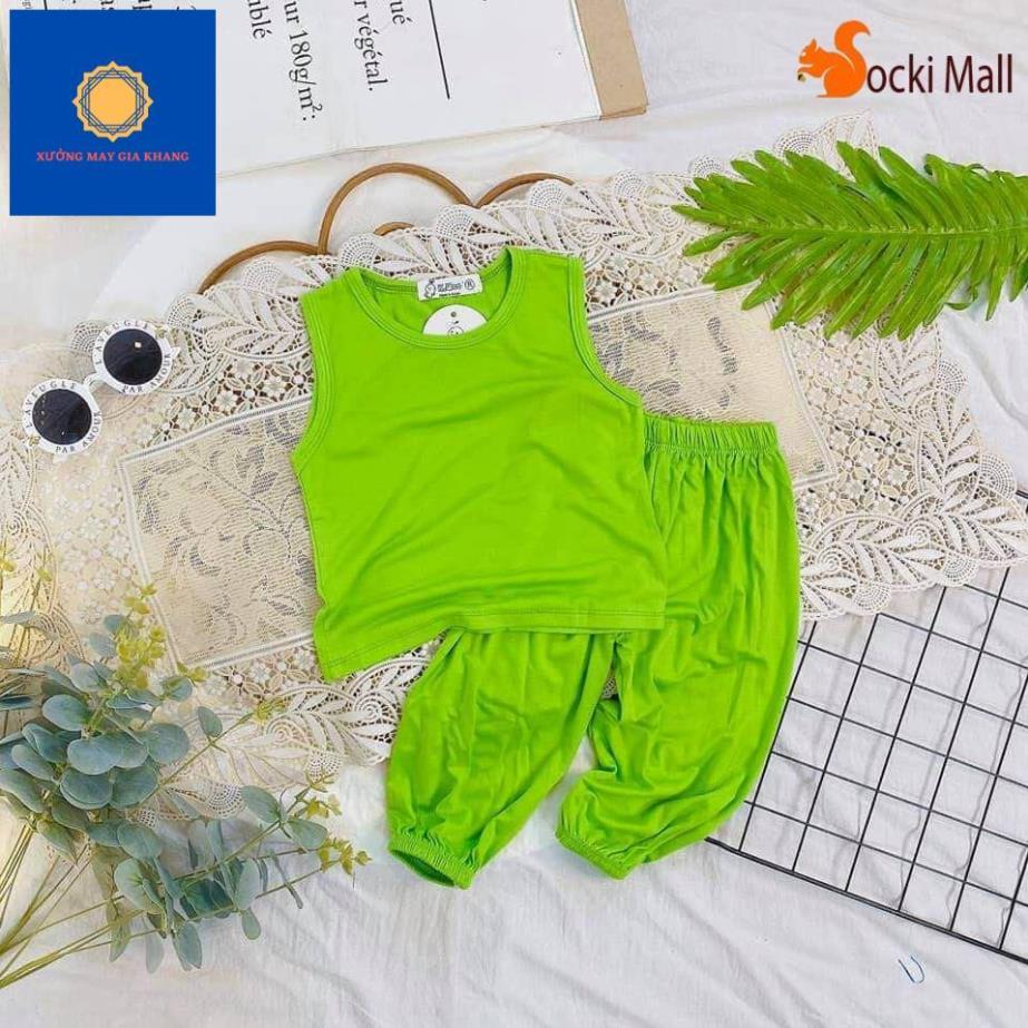 Đồ bộ quần áo thun bé trai, bé gái mặc cùng nhau, ba lỗ trơn, chất cotton mát mẻ - Quần áo trẻ em