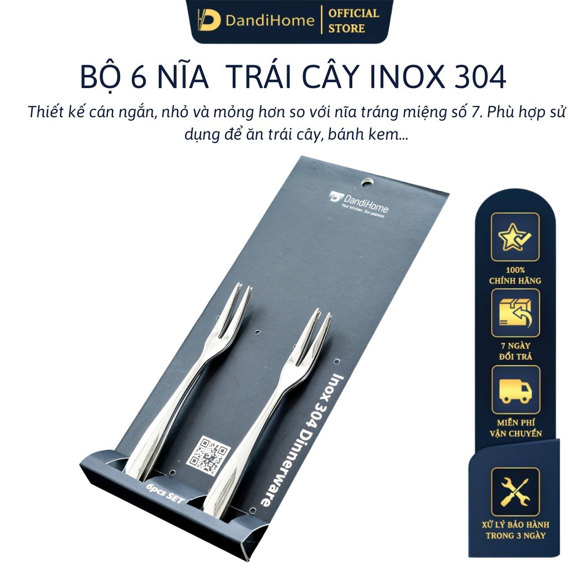 Bộ 6 nĩa inox 304 DandiHome 2020 cao cấp, sang trọng, tinh tế