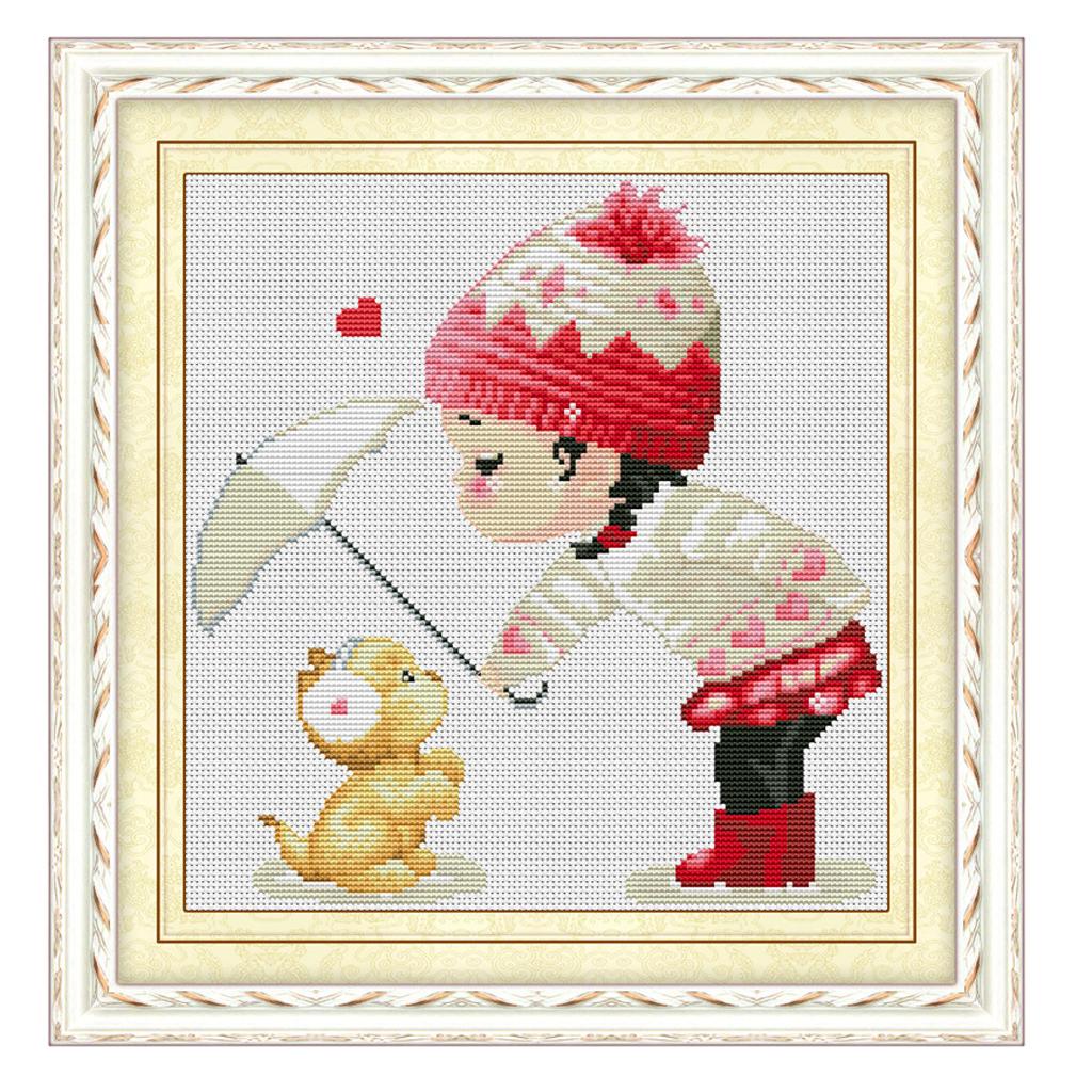 Stamped Cross Stitch Kits DIY Needlework Kits - Little Girl, 11CT, 38x37cm