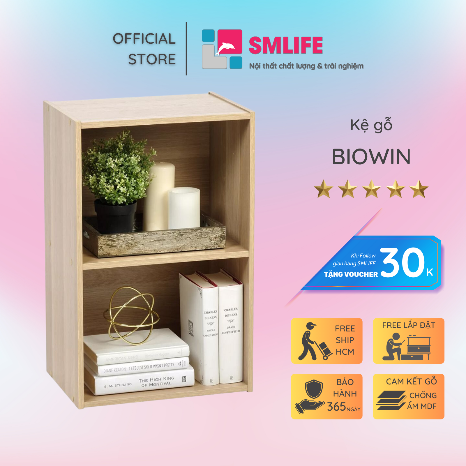 Kệ sách gỗ công nghiệp hiện đại SMLIFE Biowin