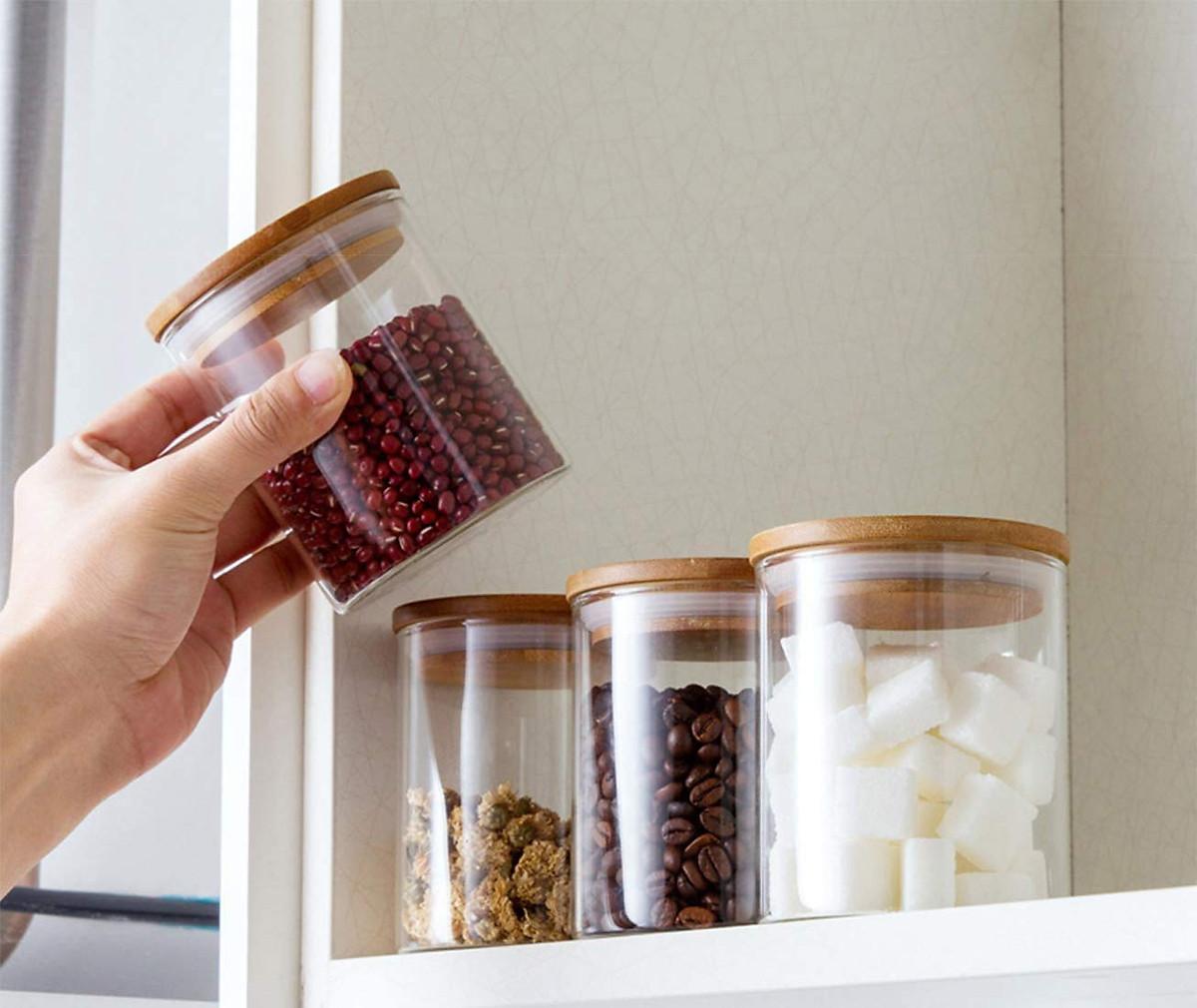 Bộ 6 lọ đựng thủy tinh nắp gỗ Glass Jar Container 300 ml