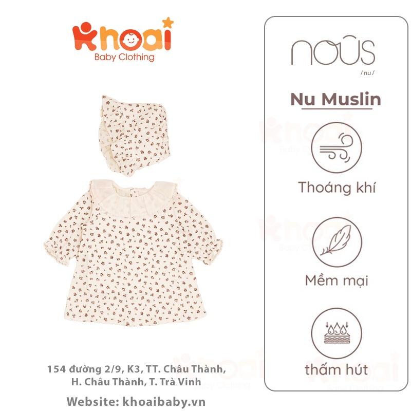 Set váy chữ A Nous mũ họa tiết hoa hồng đỏ - Chất liệu Nu Muslin cao cấp