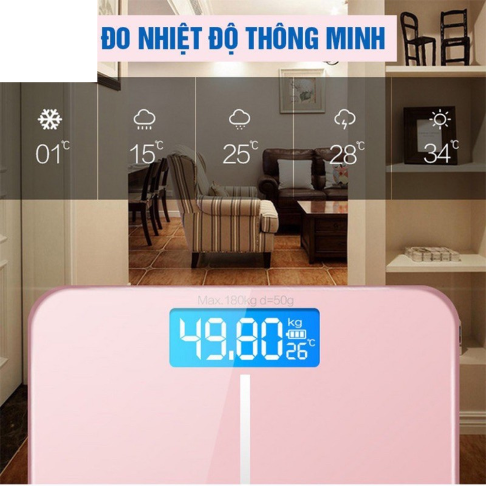 Cân điện tử cân sức khỏe gia đình màn hình LED hiển thị cân nặng ,nhiệt độ hình con heo