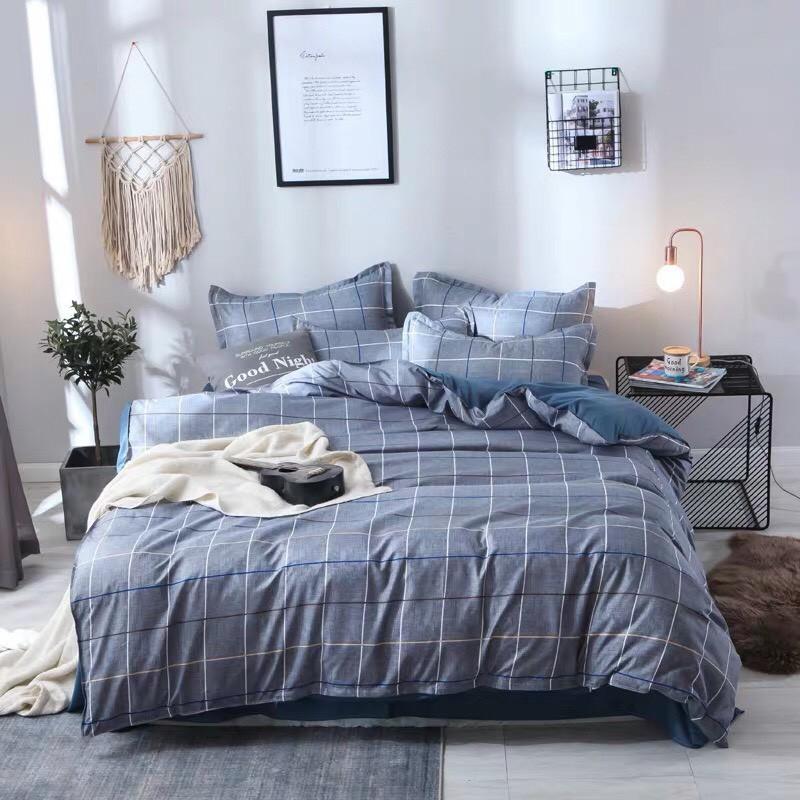 BỘ CHĂN GA GỐI POLY COTTON KẺ HỒNG