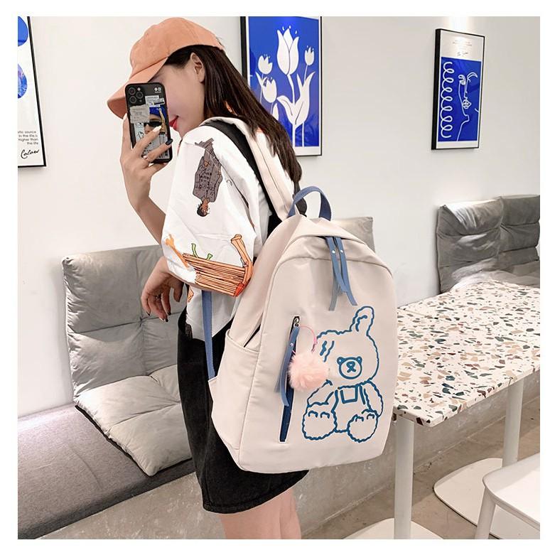 BALO đi học Hình gấu xinh Ulzzang Phong cách Hàn Quốc rộng rãi vải chống thấm nước
