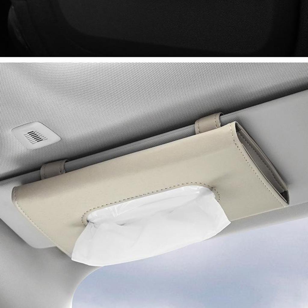 PU Leather Tissue Box Napkin Holder Paper Storage for Sun Visor Office Black