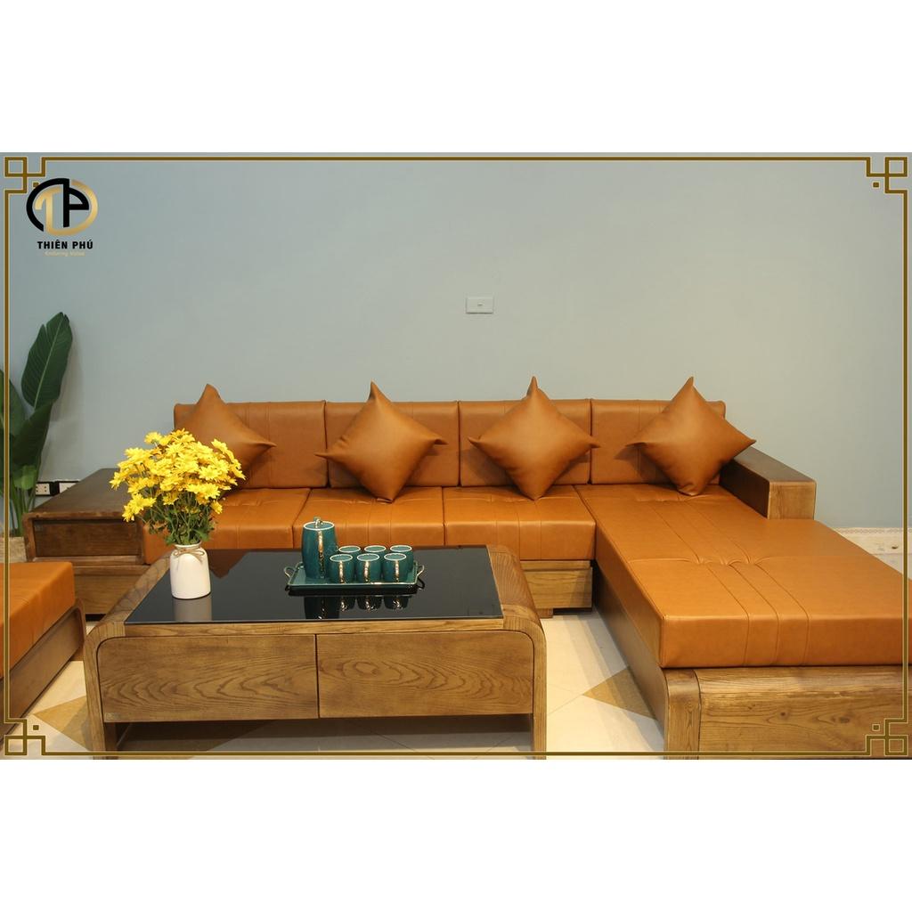 Hàng Kỹ - Sofa Gỗ Cao Cấp TP-168, Gỗ Sồi Nga Màu Óc Chó, Đệm mút K43, Da Tùy Chọn Giá Tại Xưởng