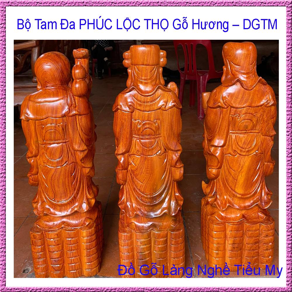 Bộ Tam Đa PHÚC LỘC THỌ gỗ hương đá nguyên khối cao 50,60cm hàng đẹp