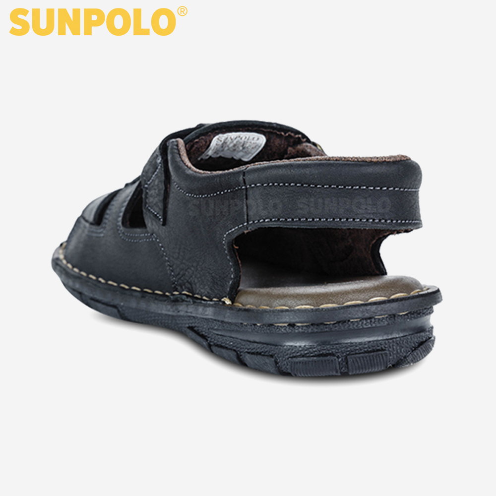 Giày Sandal Nam Da Bò Cao Cấp SUNPOLO SUSDA19D - Đen