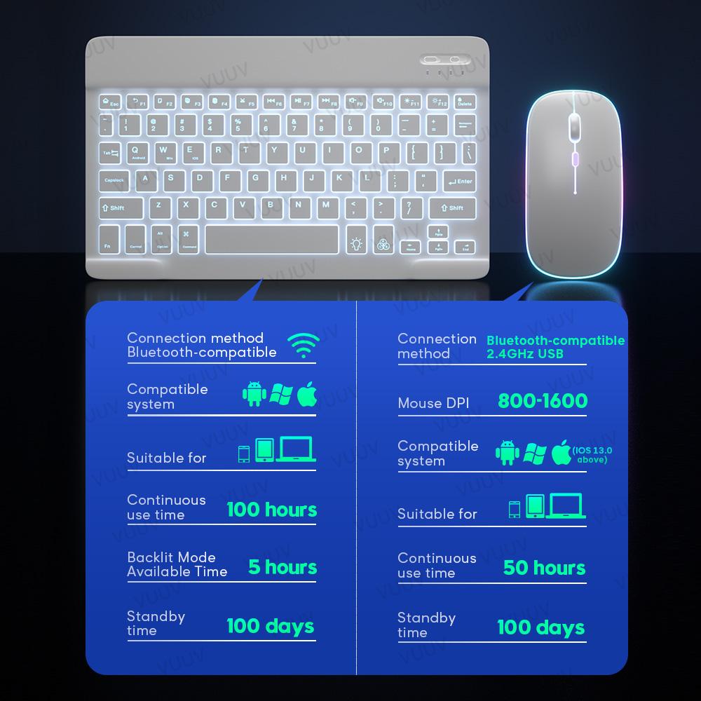 Dành Cho Máy Tính Bảng iPad Bàn Phím Có Đèn Nền Bluetooth Không Dây-Tương Thích Bàn Phím Chuột Dành Cho Android Windows IOS Điện Thoại Máy Tính Bảng Laptop