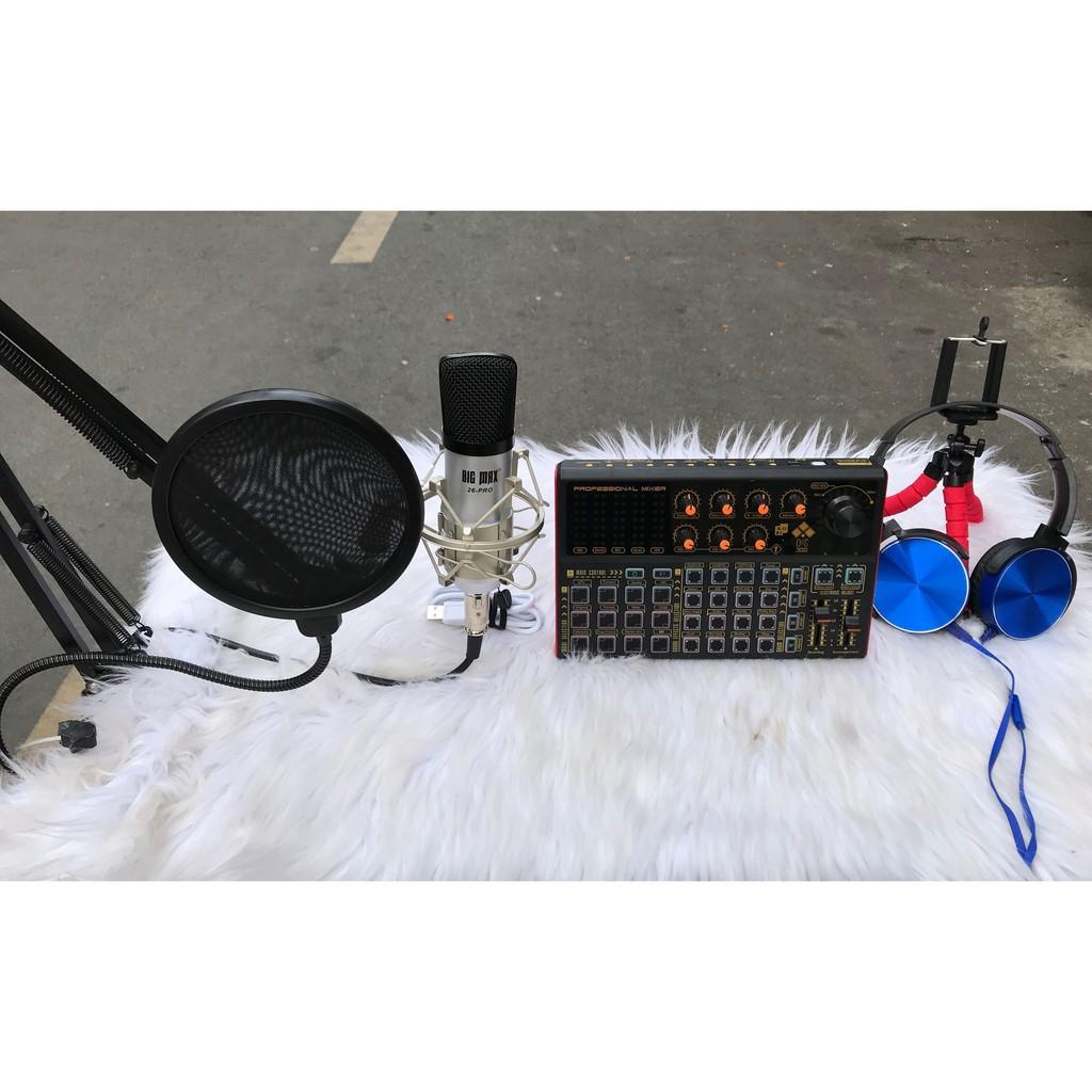 combo micro Big max 26 pro + sound card K3000 thu âm livestream karaoke chân kẹp míc, màng lọc âm tai nghe kẹp bạch tuộc