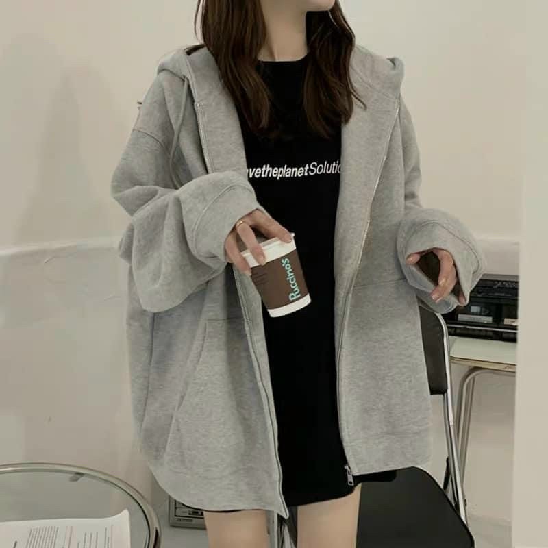 Áo khoác nỉ trơn oversize phong cách ulzzang , áo hoodie nỉ mũ to form rộng, Áo khoác hoodie nỉ dây kéo form rộng unisex dấu quần hàn quốc, áo khoác chống nắng, áo khoác mùa thu đông