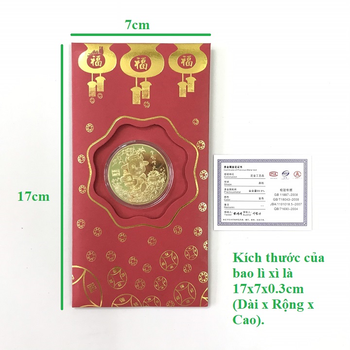 Bao Lì Xì Con Trâu Thần Tài màu Vàng, mang đến sự sung túc và may mắn cho gia đình; dùng để lì xì, treo trong nhà, cây hoa mai - SP002425